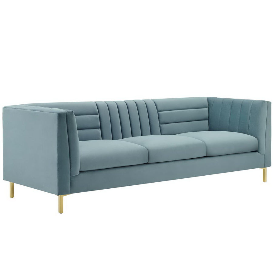 Larkspur Channel Tufted Performance Velvet Sofa in Light Blue