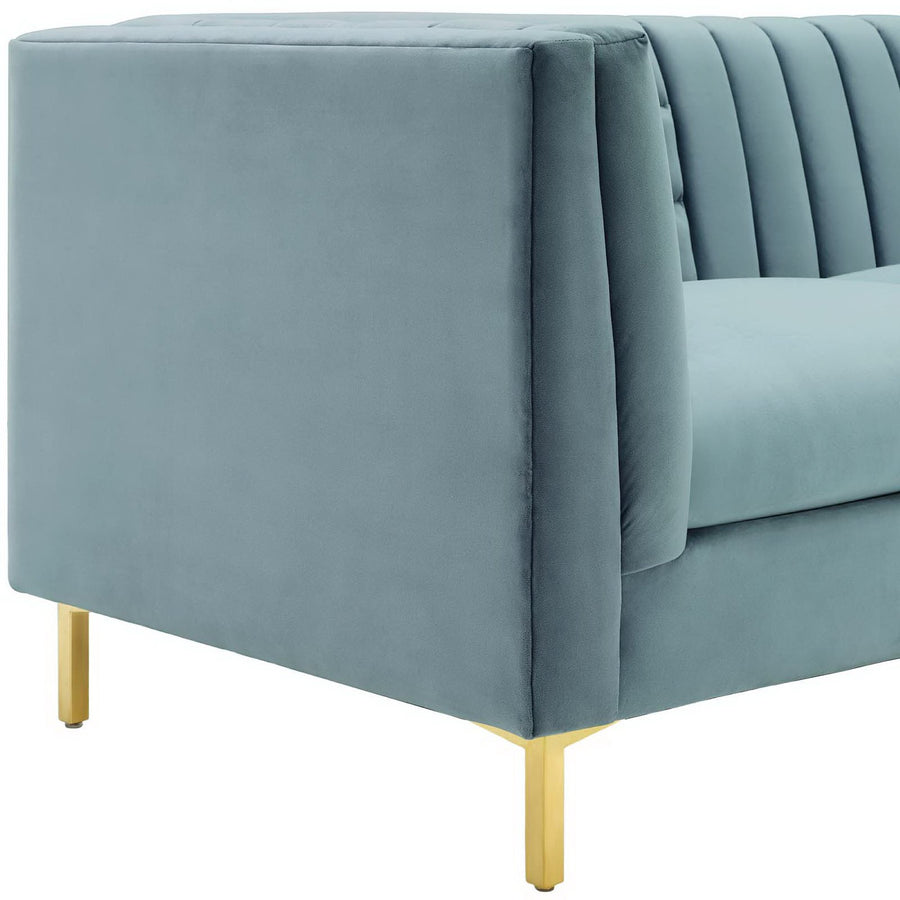Larkspur Channel Tufted Performance Velvet Sofa in Light Blue