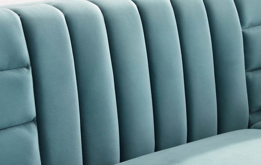 Larkspur Channel Tufted Performance Velvet Sofa in Light Blue