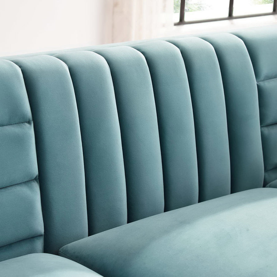 Larkspur Channel Tufted Performance Velvet Sofa in Light Blue