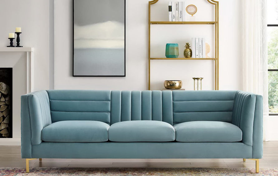 Larkspur Channel Tufted Performance Velvet Sofa in Light Blue