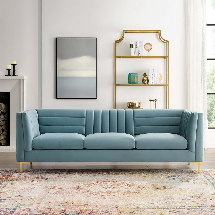 Larkspur Channel Tufted Performance Velvet Sofa in Light Blue
