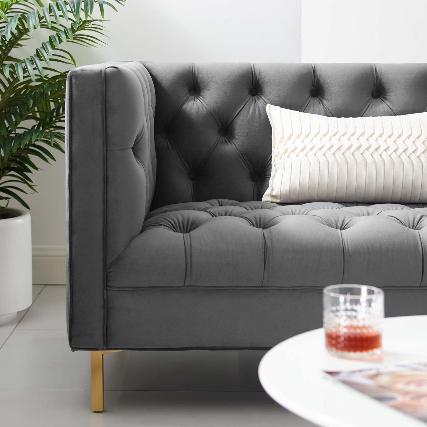 Delight Tufted Button Performance Velvet Sofa by Furniture for America