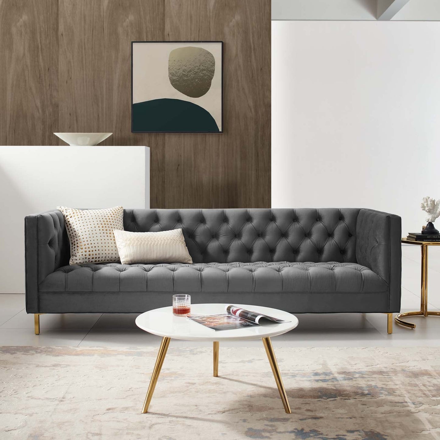 Delight Tufted Button Performance Velvet Sofa by Furniture for America