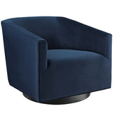 Della Accent Lounge Performance Velvet Swivel Chair in Midnight Blue