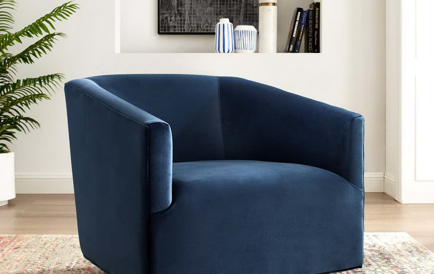 Della Accent Lounge Performance Velvet Swivel Chair in Midnight Blue