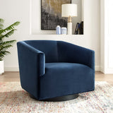 Della Accent Lounge Performance Velvet Swivel Chair in Midnight Blue