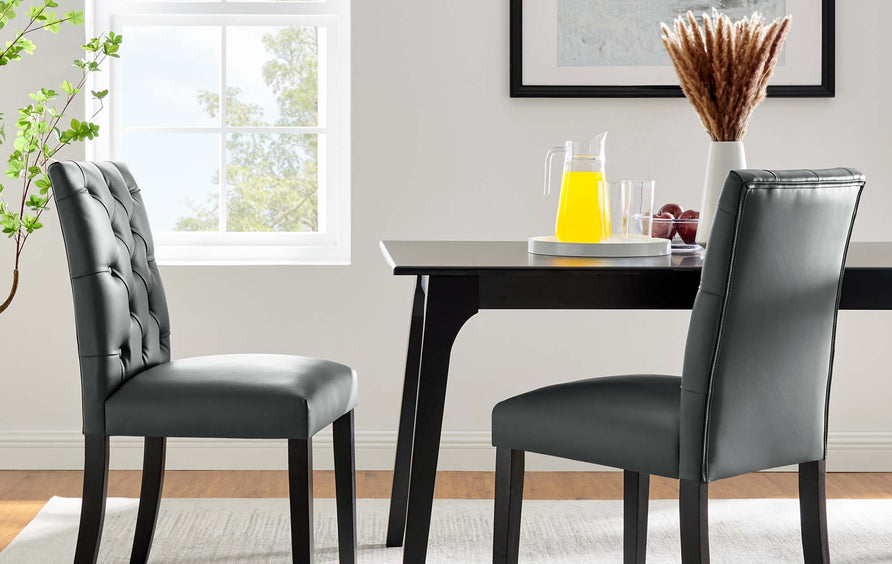 Column Vinyl Dining Chair Set of 2 in Gray