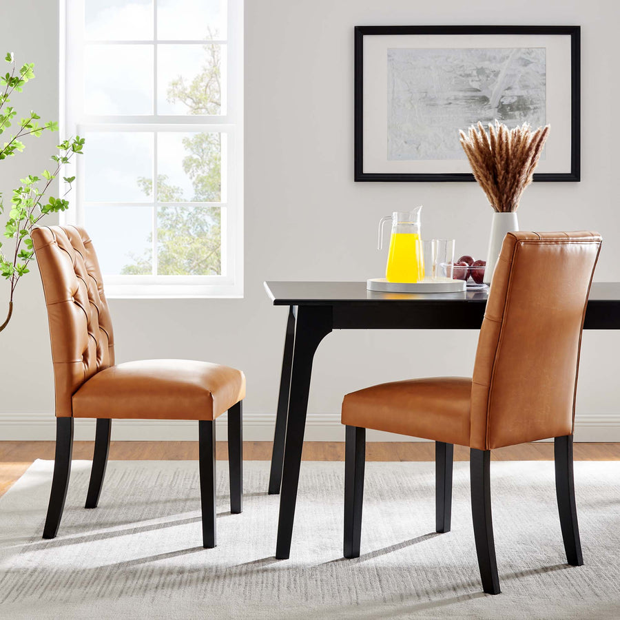 Column Vinyl Dining Chair Set of 2 in Tan
