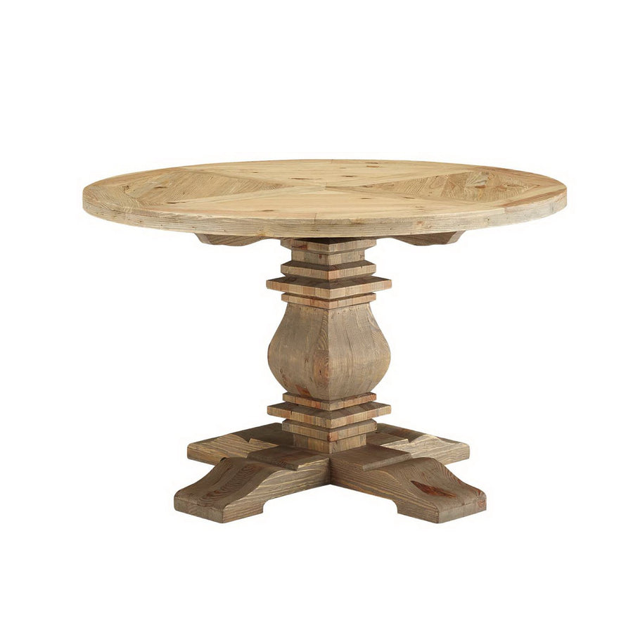 Bracken 47" Round Pine Wood Dining Table in Brown