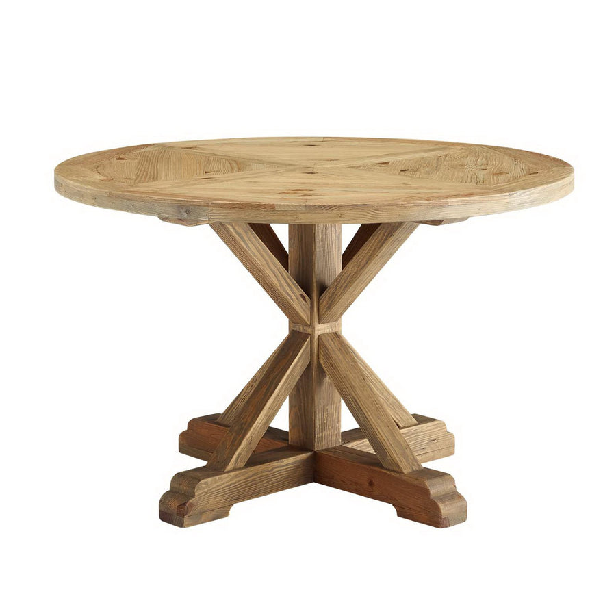 Albarino 47" Round Pine Wood Dining Table in Brown