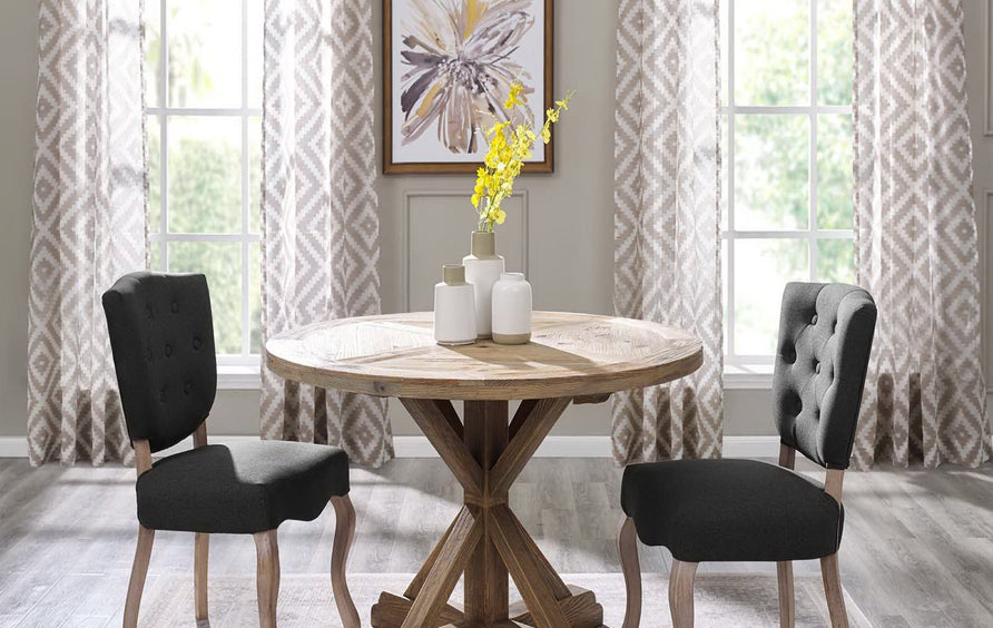 Albarino 47" Round Pine Wood Dining Table in Brown