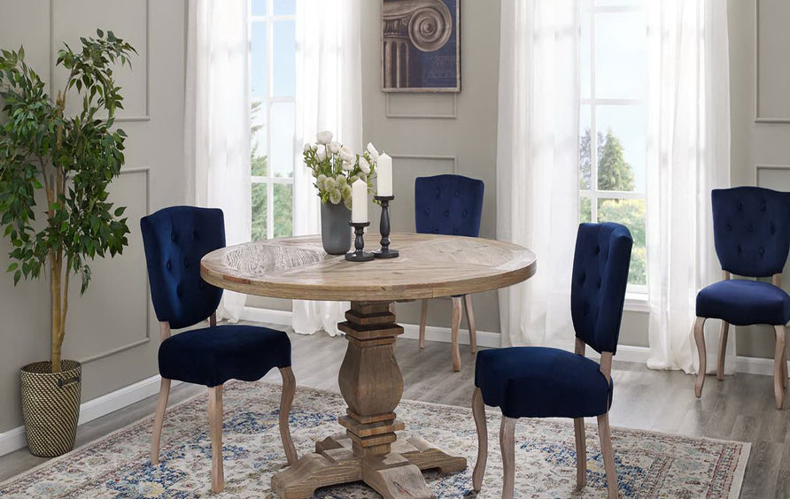Bracken 59" Round Pine Wood Dining Table in Brown