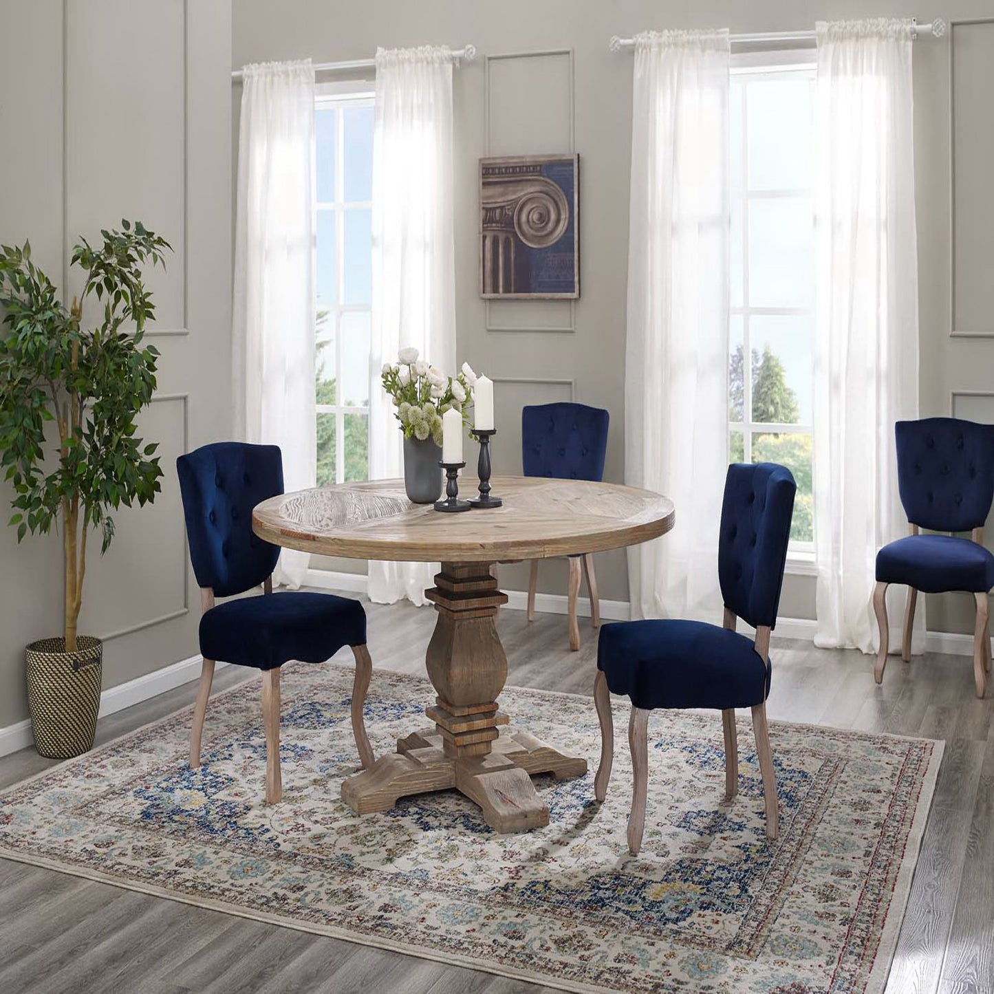 Column 59" Round Pine Wood Dining Table by Furniture For America