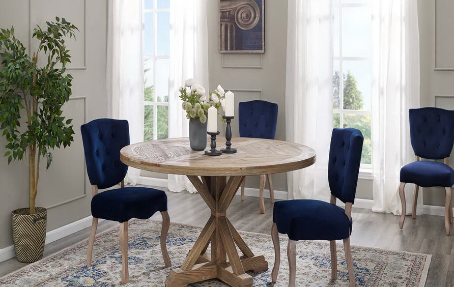 Albarino 59" Round Pine Wood Dining Table in Brown