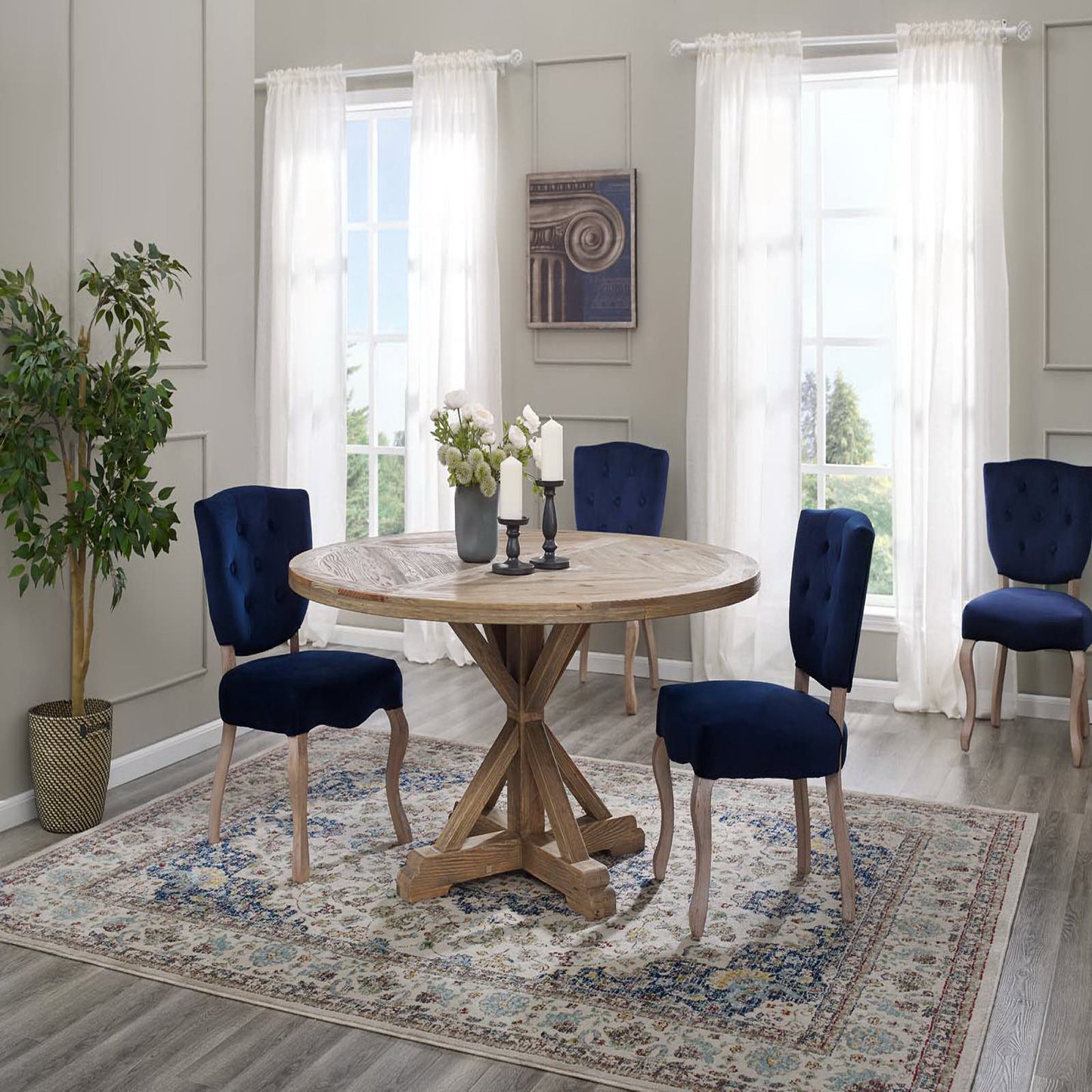 Stitch 59" Round Pine Wood Dining Table by Furniture For America