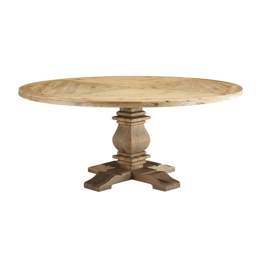 Bracken 71" Round Pine Wood Dining Table in Brown