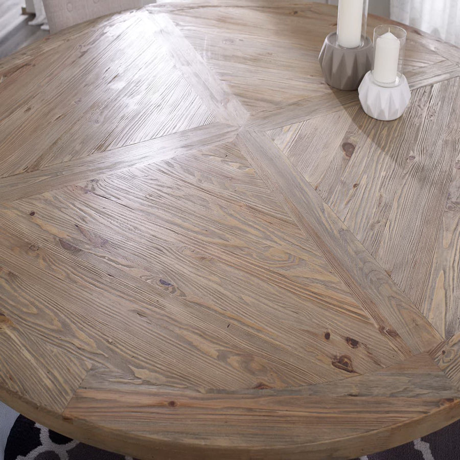 Bracken 71" Round Pine Wood Dining Table in Brown