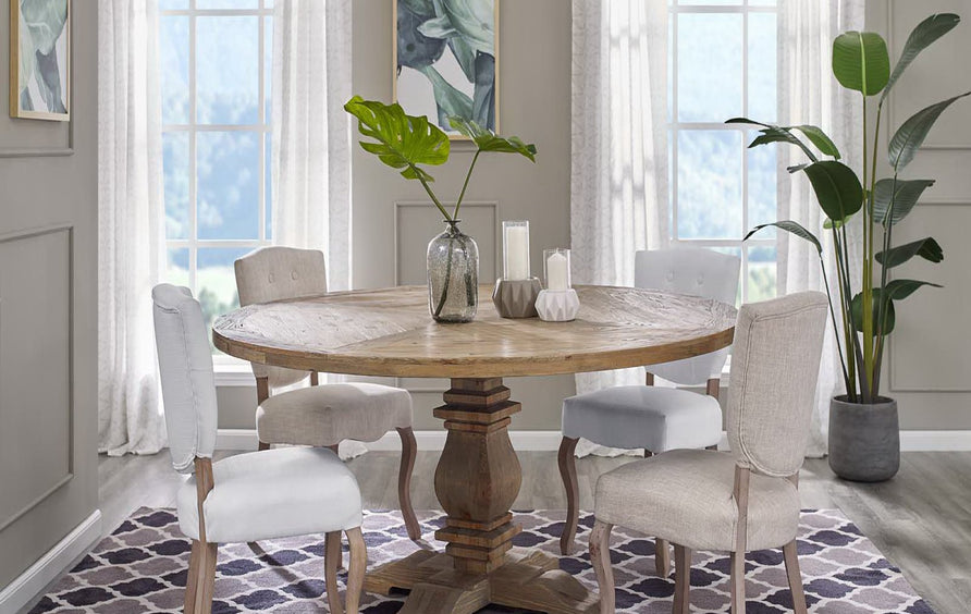 Bracken 71" Round Pine Wood Dining Table in Brown
