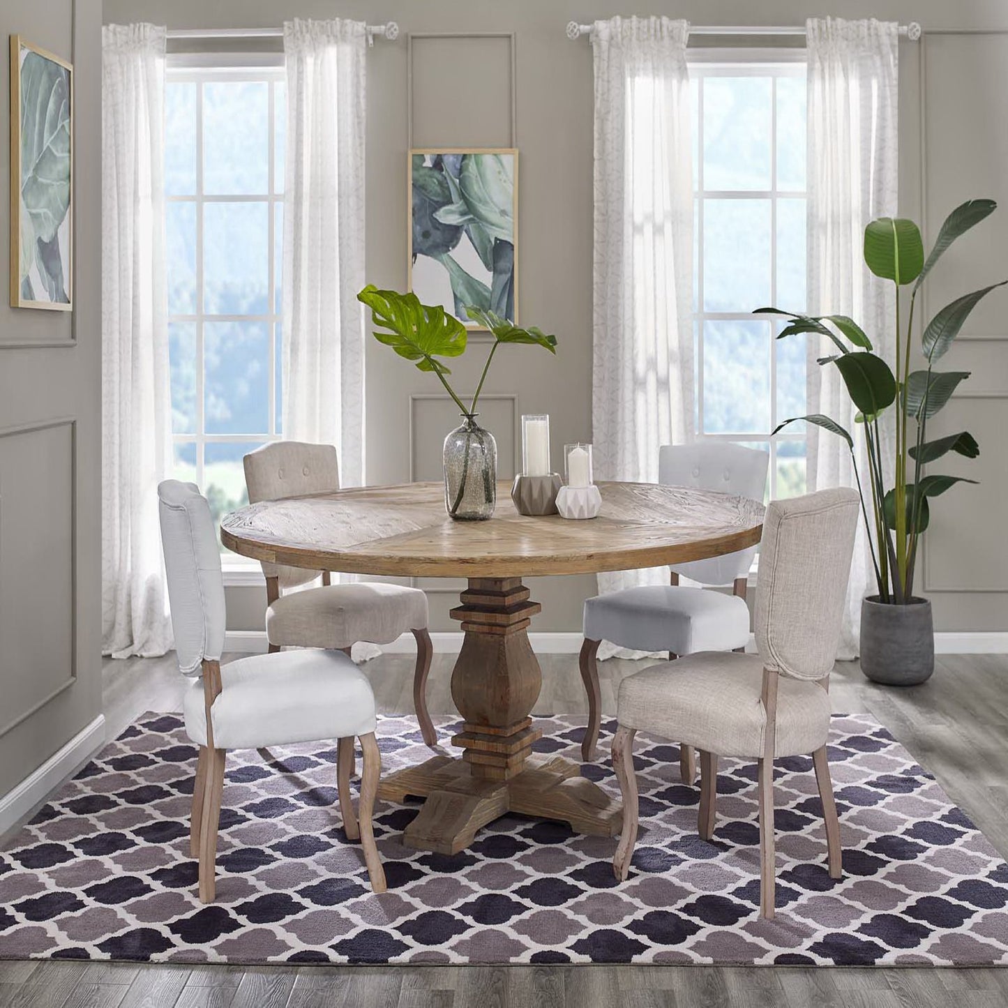 Column 71" Round Pine Wood Dining Table by Furniture For America