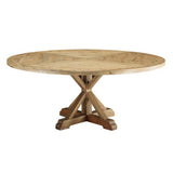 Albarino 71" Round Pine Wood Dining Table in Brown