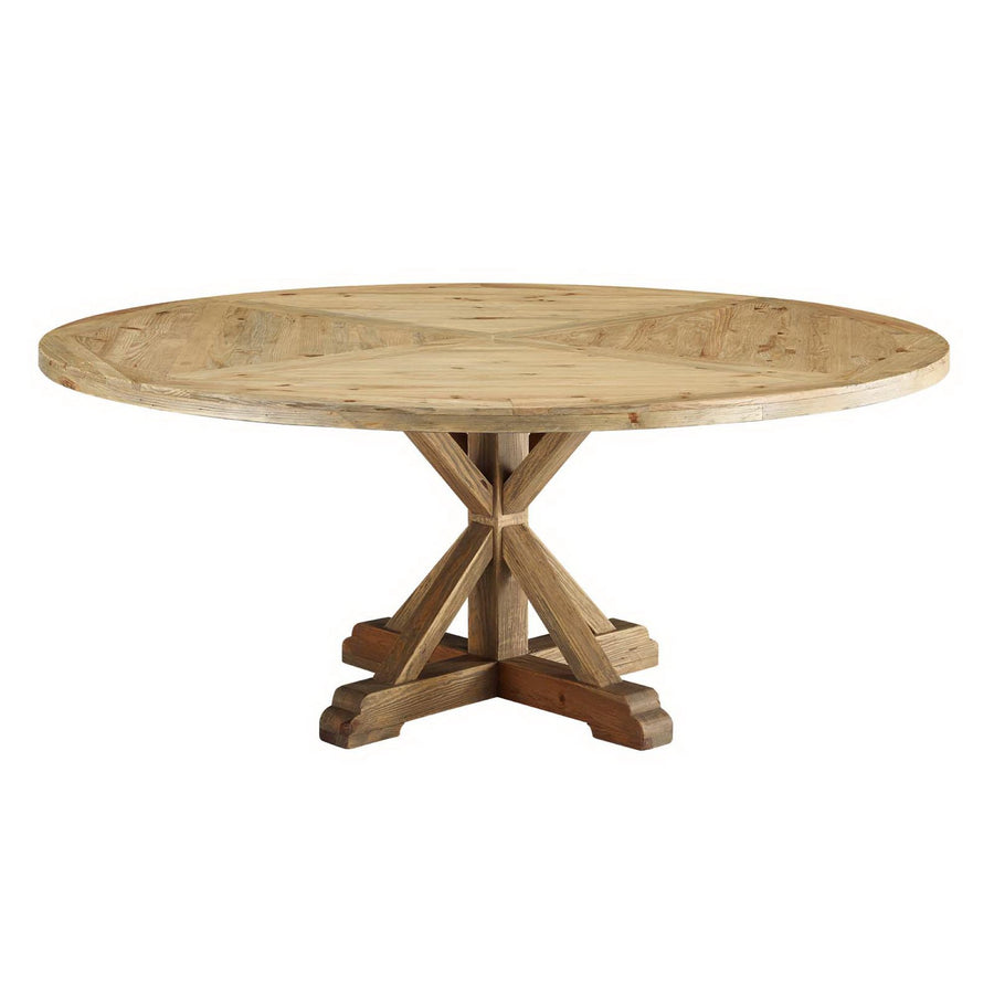 Albarino 71" Round Pine Wood Dining Table in Brown