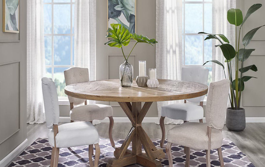 Albarino 71" Round Pine Wood Dining Table in Brown