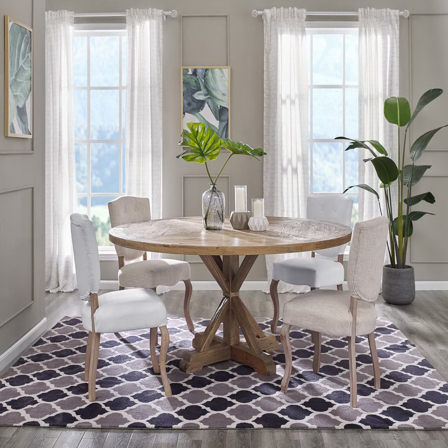 Stitch 71" Round Pine Wood Dining Table by Furniture For America