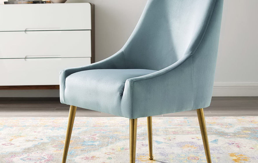 Pierce Upholstered Performance Velvet Dining Chair in Light Blue