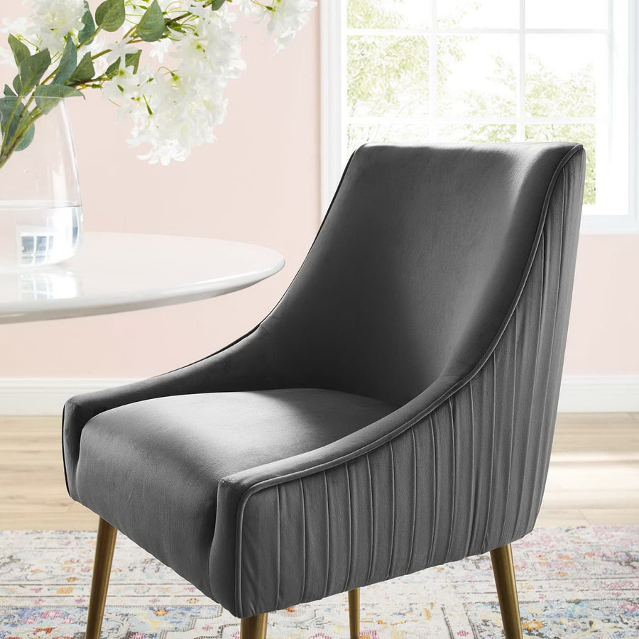 Pierce Pleated Back Upholstered Performance Velvet Dining Chair in Gray
