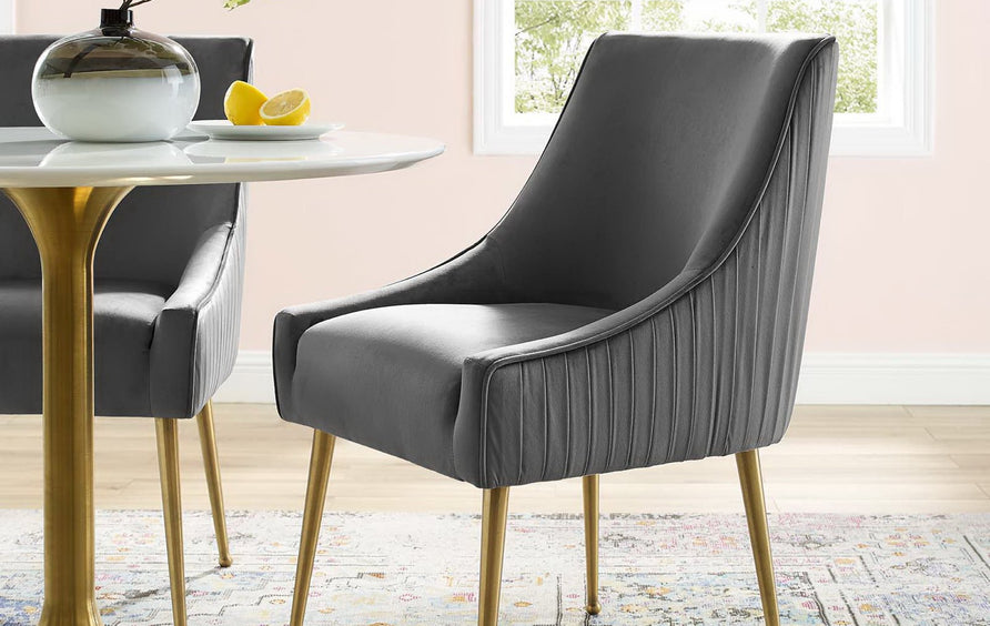 Pierce Pleated Back Upholstered Performance Velvet Dining Chair in Gray
