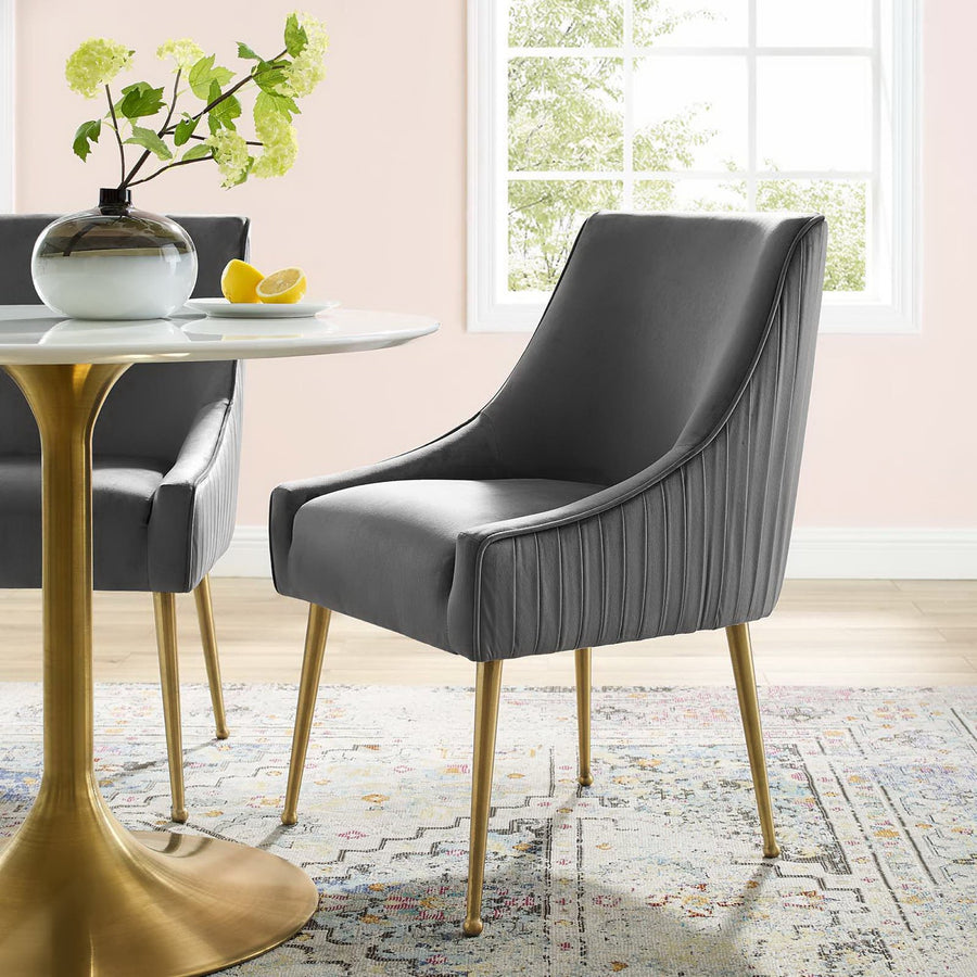 Pierce Pleated Back Upholstered Performance Velvet Dining Chair in Gray
