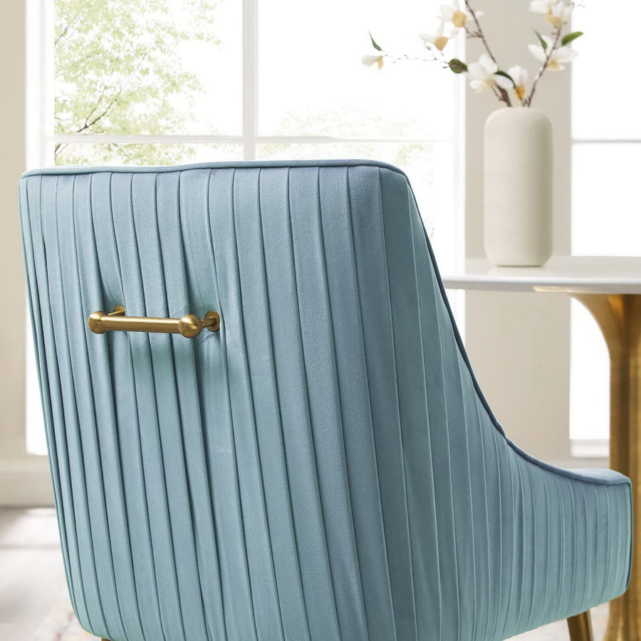 Pierce Pleated Back Upholstered Performance Velvet Dining Chair in Light Blue