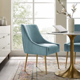 Pierce Pleated Back Upholstered Performance Velvet Dining Chair in Light Blue