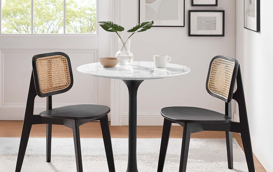 Lumen 28" Round Faux Marble Dining Table in Black White