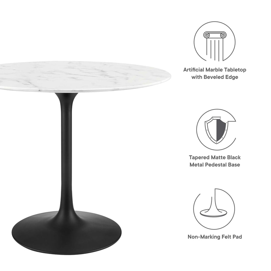 Lumen 36" Round Faux Marble Dining Table in Black White