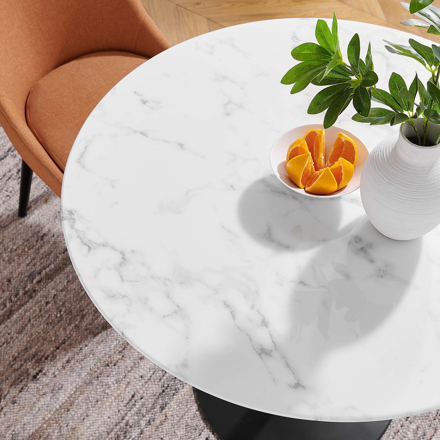 Lumen 36" Round Faux Marble Dining Table in Black White
