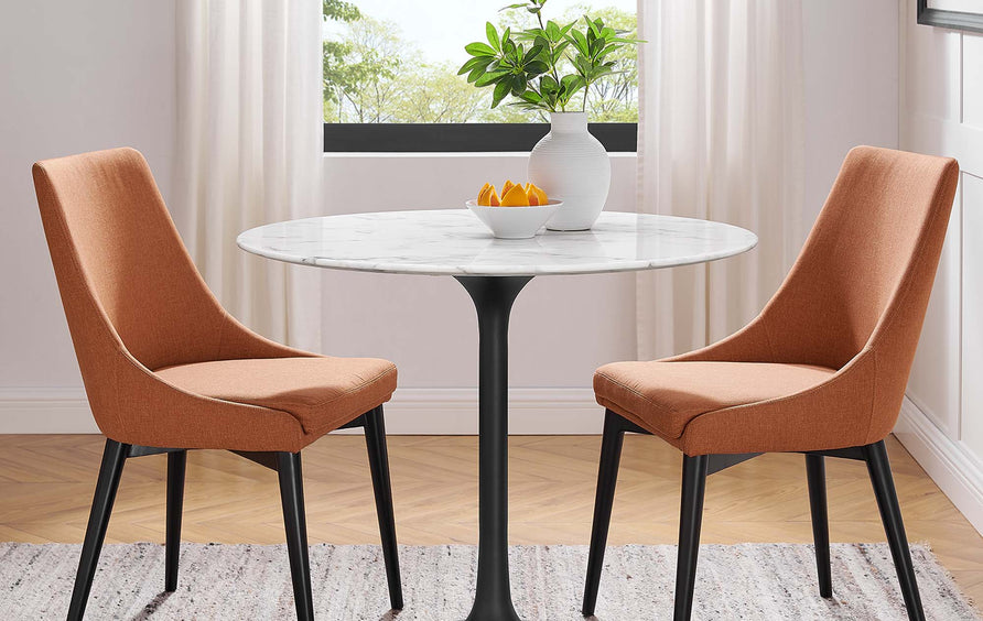 Lumen 36" Round Faux Marble Dining Table in Black White