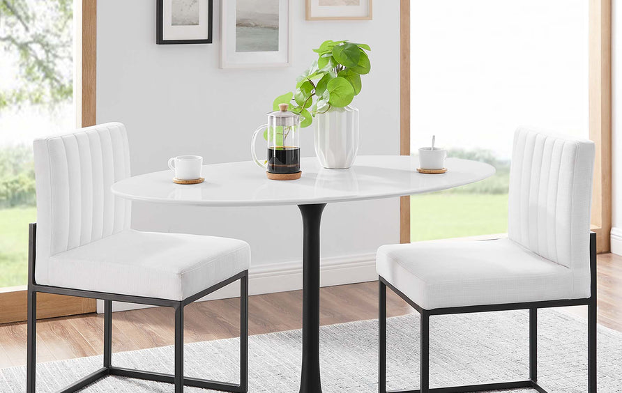 Lumen 48" Oval Wood Dining Table in Black White