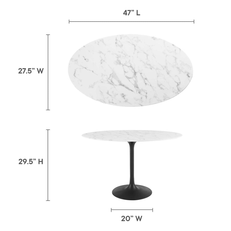 Lumen 48" Oval Faux Marble Dining Table in Black White
