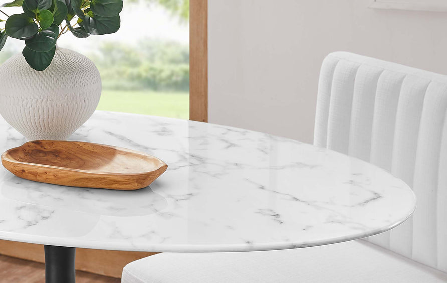 Lumen 48" Oval Faux Marble Dining Table in Black White