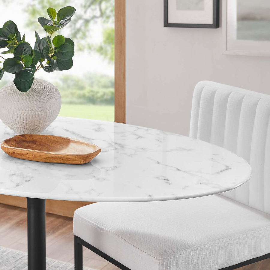Lumen 48" Oval Faux Marble Dining Table in Black White