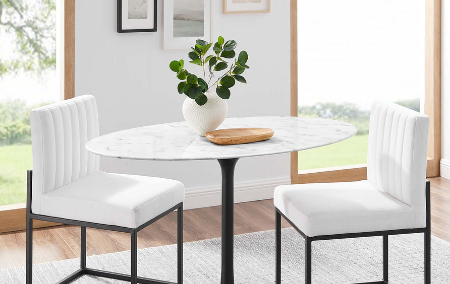 Lumen 48" Oval Faux Marble Dining Table in Black White