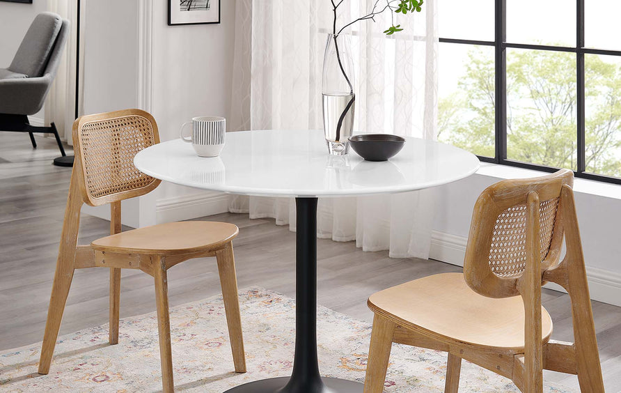 Lumen 40" Round Wood Dining Table in Black White