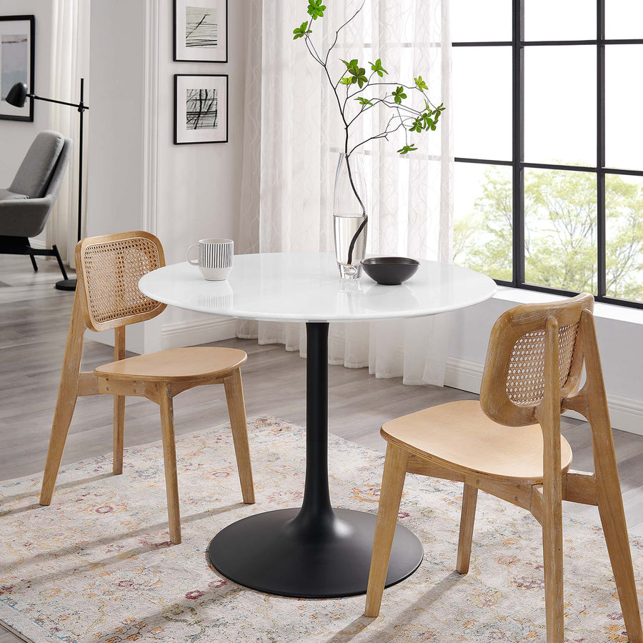 Lumen 40" Round Wood Dining Table in Black White