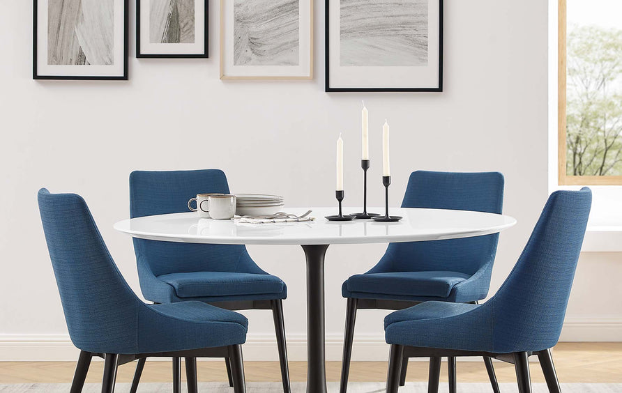Lumen 54" Round Wood Dining Table in Black White