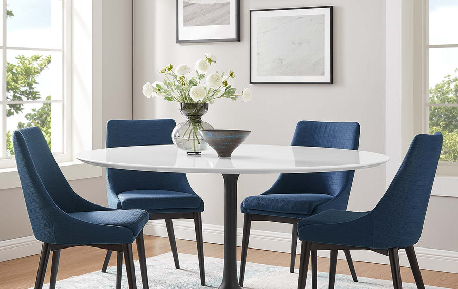 Lumen 60" Round Wood Dining Table in Black White