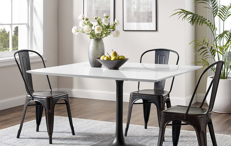 Lumen 48" Square Wood Dining Table in Black White