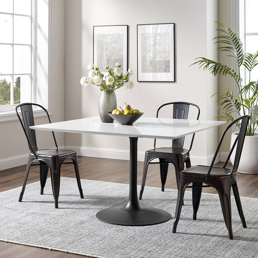 Lumen 48" Square Wood Dining Table in Black White