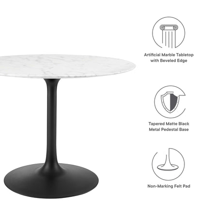 Lippa 40" Round Faux Marble Dining Table in Black White
